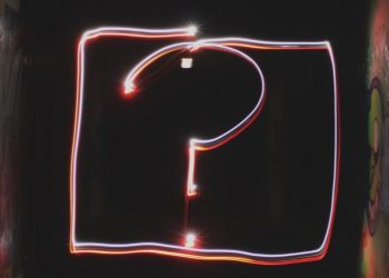 Neon lights in the shape of a question mark.