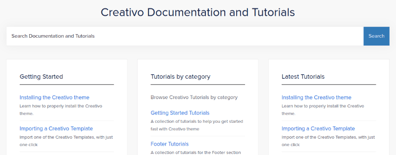 Creativo documentation and tutorials