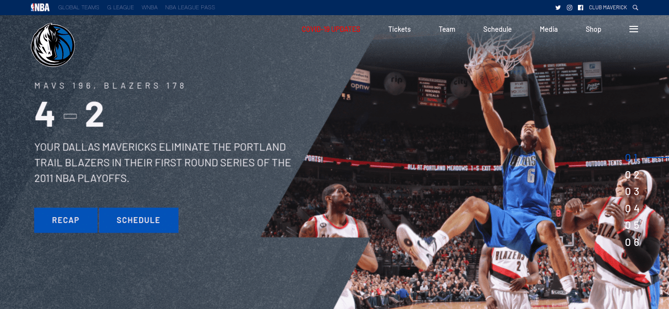The Dallas Mavericks website.