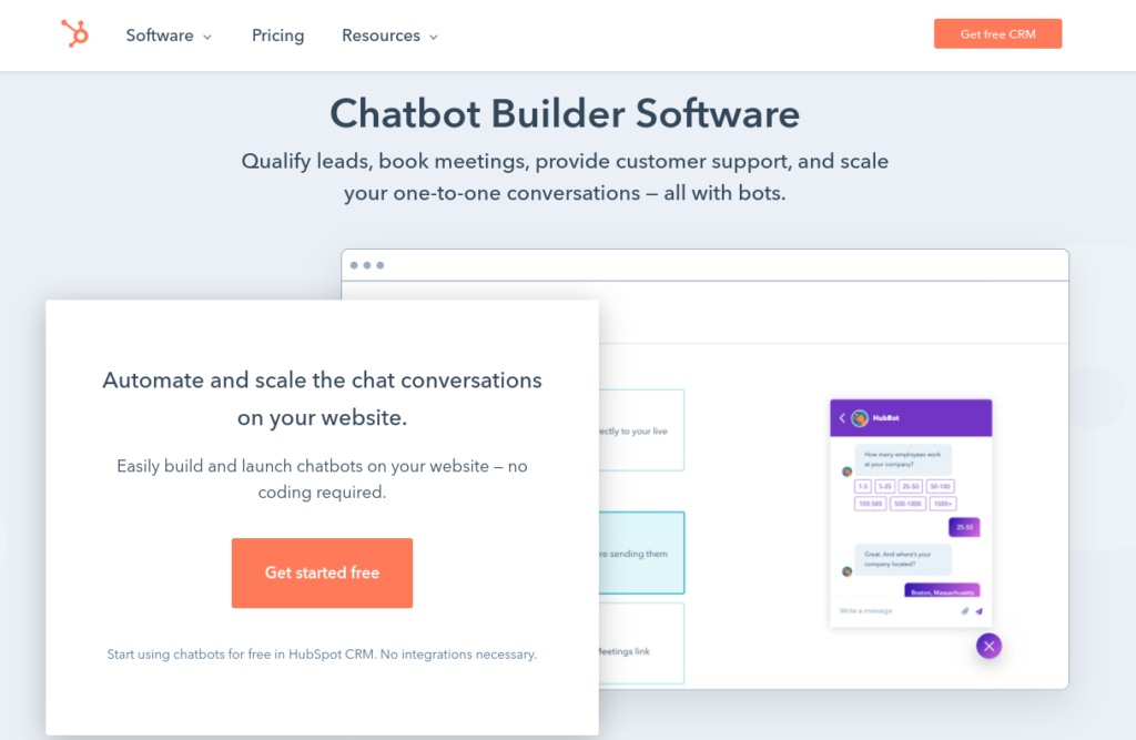 The HubSpot chatbot builder software.