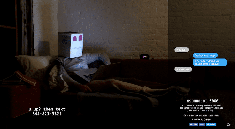 An Insomnobot chatbot advertisement by Casper.