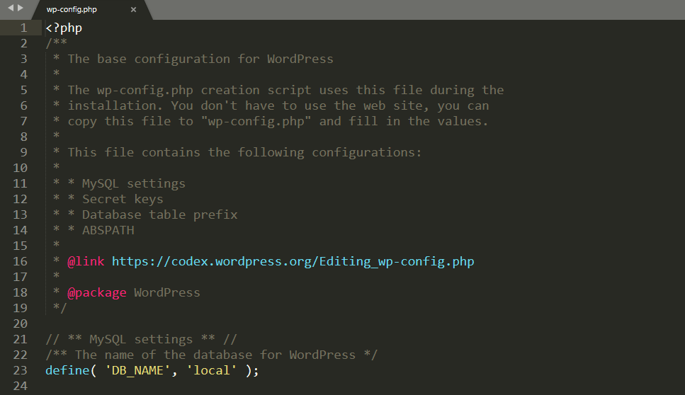 A WordPress Wp-config.file in a Text Editor.